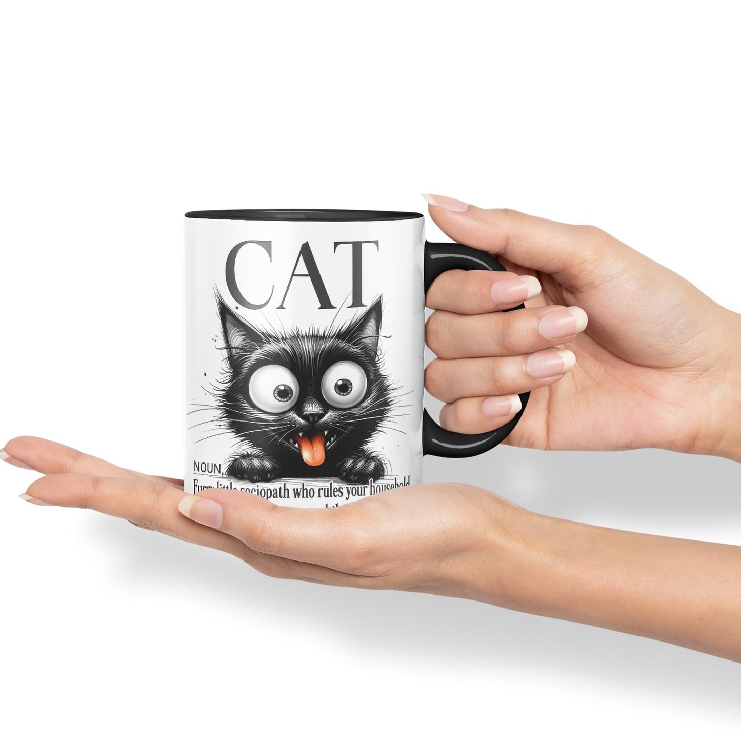 Cat Noun, Furry Little sociapath who Rules Your Household and Looks Innocent White Doing so, Joke sarkasm Sarcastic Ceramic Coloured Mug Cup for Tea Coffee Hot Brew 330ml 11Oz Gift