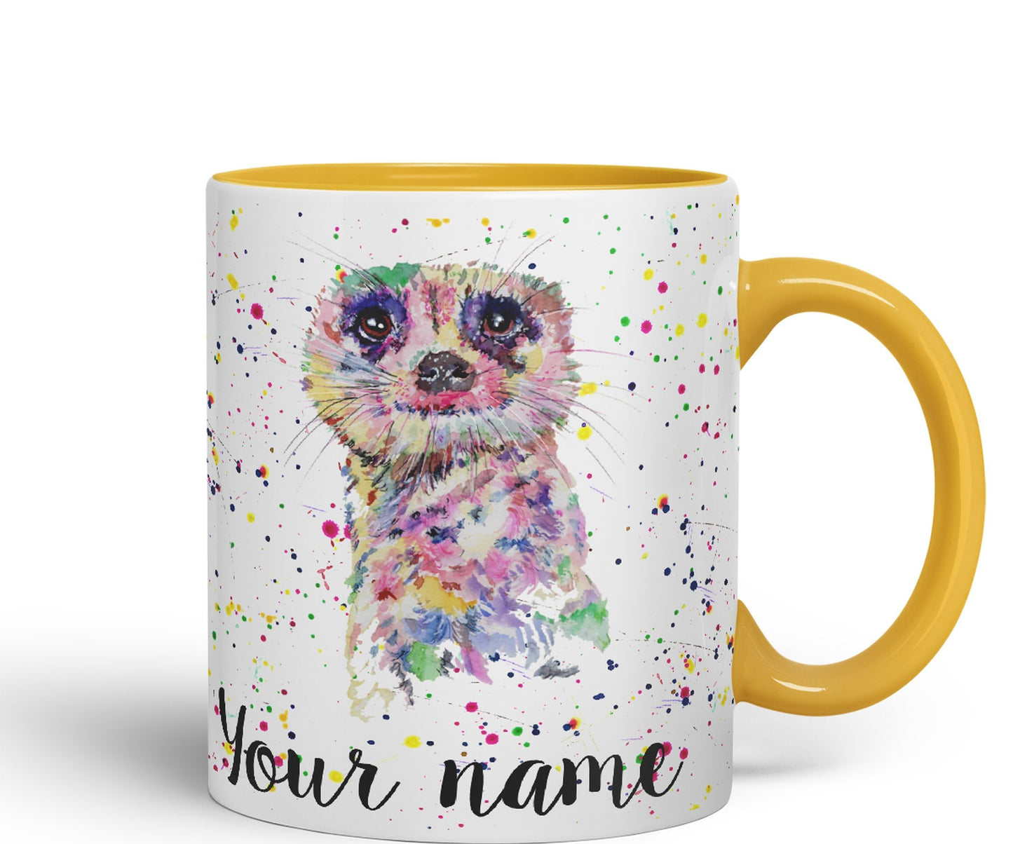 Vixar Personalised with Your Text Meerkat Dessert Wildlife Animals Watercolour Art Coloured Ceramic Mug Cup Gift 330ml 11oz Custom Work Office Tea Coffee