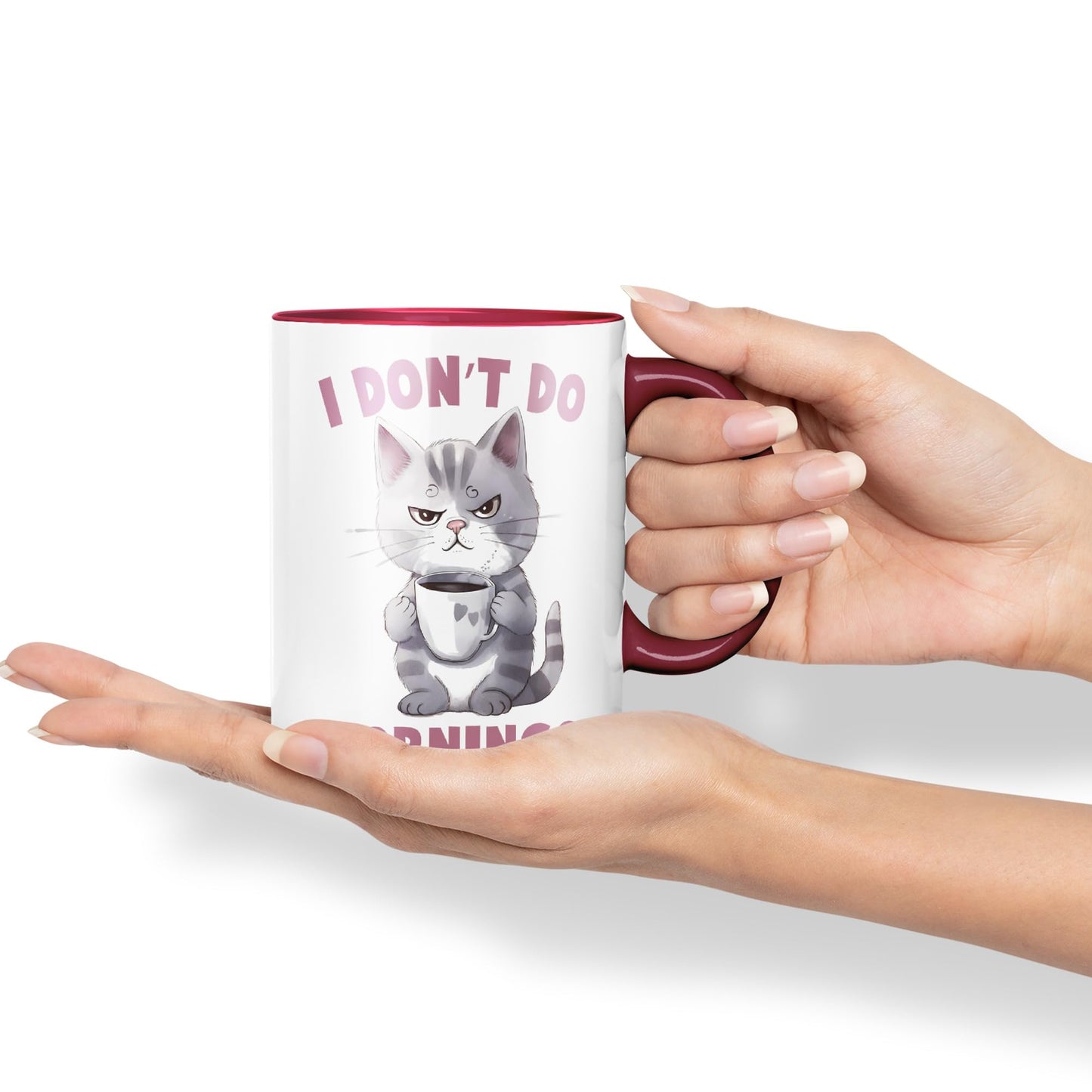 Vixar I Don't Do Mornings Cats Sarcastic Joke Ceramic Coloured Mug Cup for Tea Coffee Hot Brew 330ml 11oz