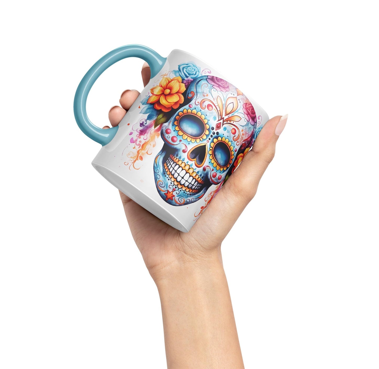 Sugar Skull and Roses Ceramic Coloured Mug Cup for Tea Coffee Hot Brew 330ml 11Oz Gift sk4