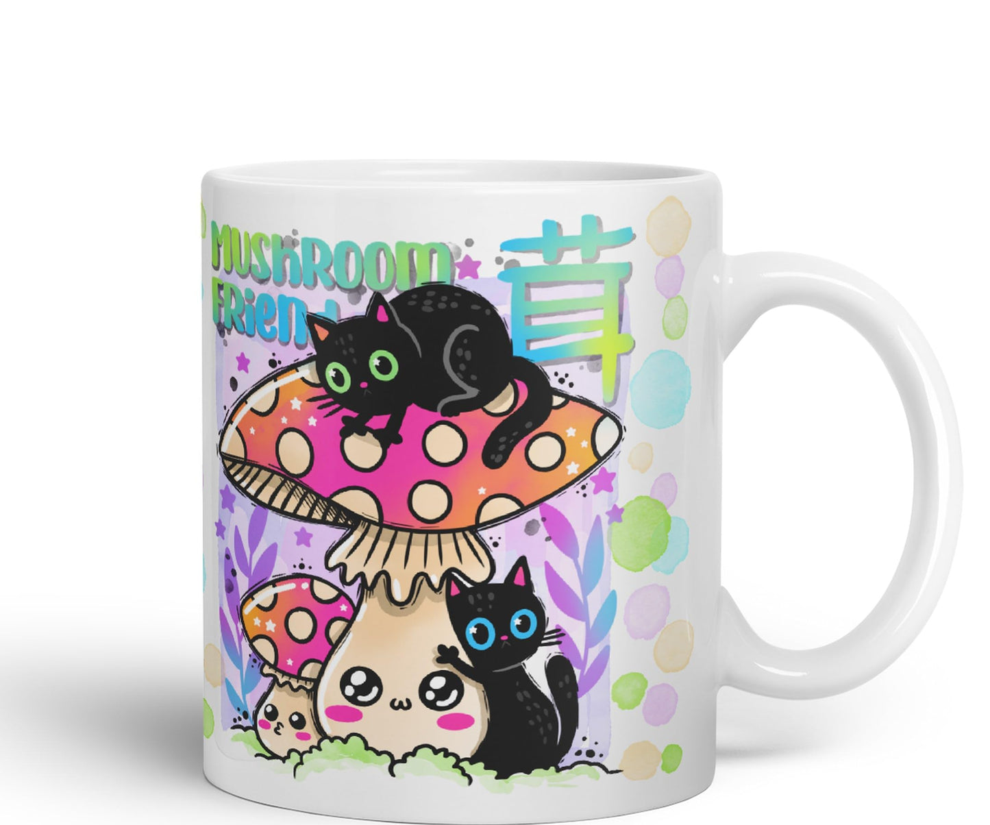 Vixar Mushroom with Cats Cat Friend Coloured Ceramic Mug Cup Gift 330ml 11oz Work Office Tea Coffee Valentines