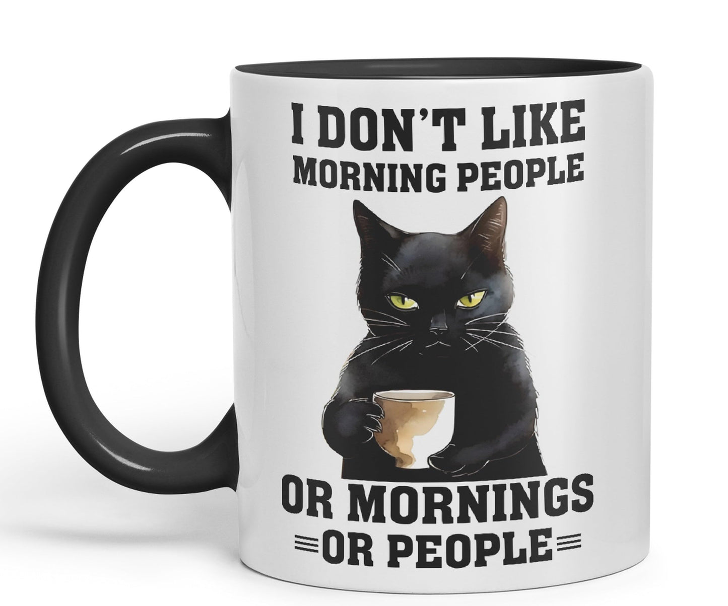 Vixar I Don't Like Mornings People cat Cats Sarcastic Joke Ceramic Coloured Mug Cup for Tea Coffee Hot Brew 330ml 11Oz