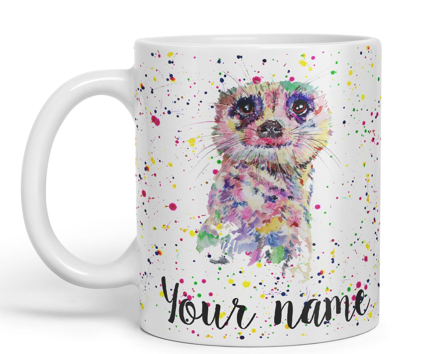 Vixar Personalised with Your Text Meerkat Dessert Wildlife Animals Watercolour Art Coloured Ceramic Mug Cup Gift 330ml 11oz Custom Work Office Tea Coffee