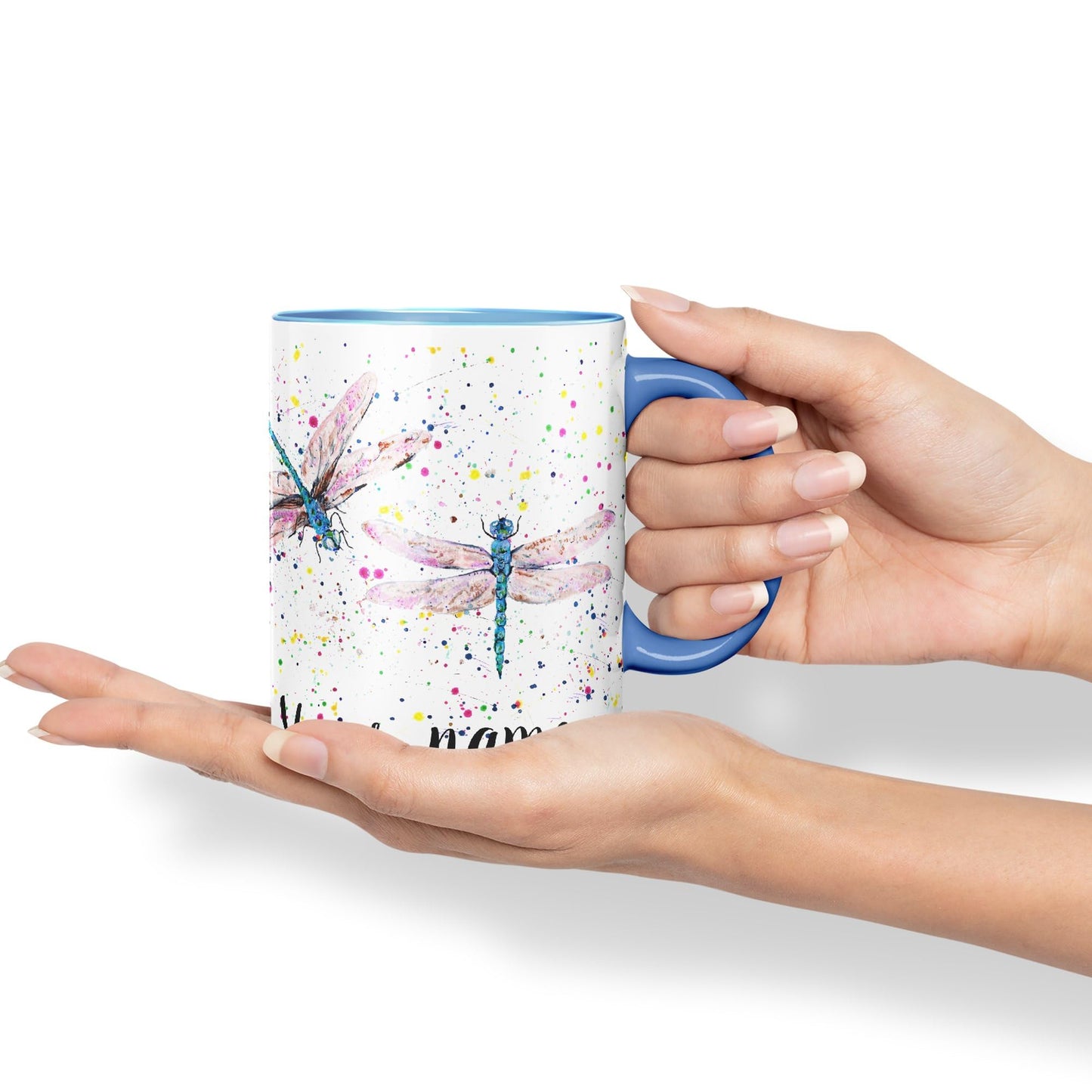 Vixar Personalised with Your Text Dragonflies Dragonfly Insect Animals Watercolour Art Coloured Ceramic Mug Cup Gift 330ml 11oz Custom Work Office Tea Coffee