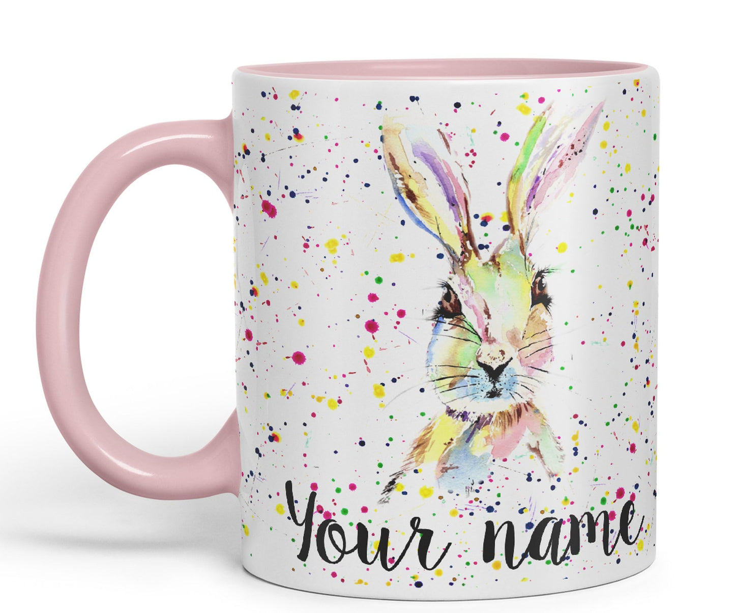 Vixar Personalised with Your Text Hare Bunny Rabbit Watercolour Art Coloured Ceramic Mug Cup Gift 330ml 11oz Custom Work Office Tea Coffee