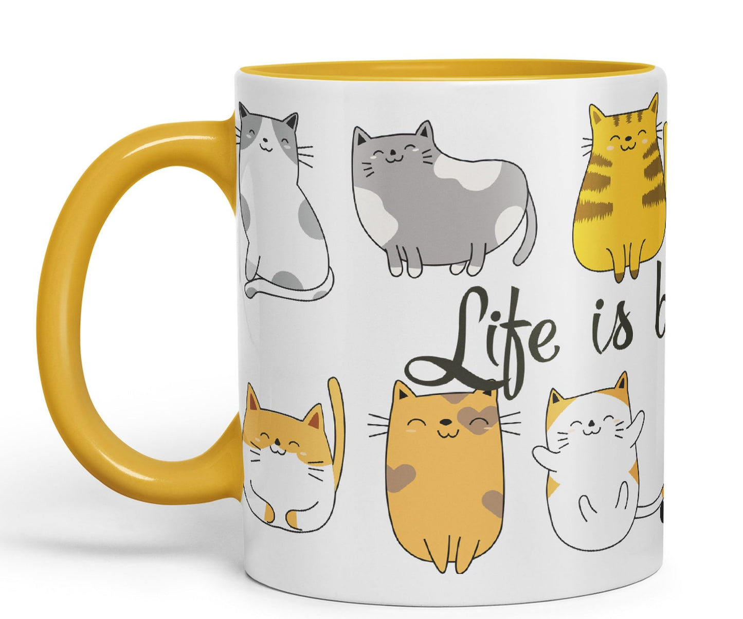 Vixar Life is Better with a cat Ceramic Coloured Mug Cup Gift Tea Coffee Christmas Office Home Cat Lovers