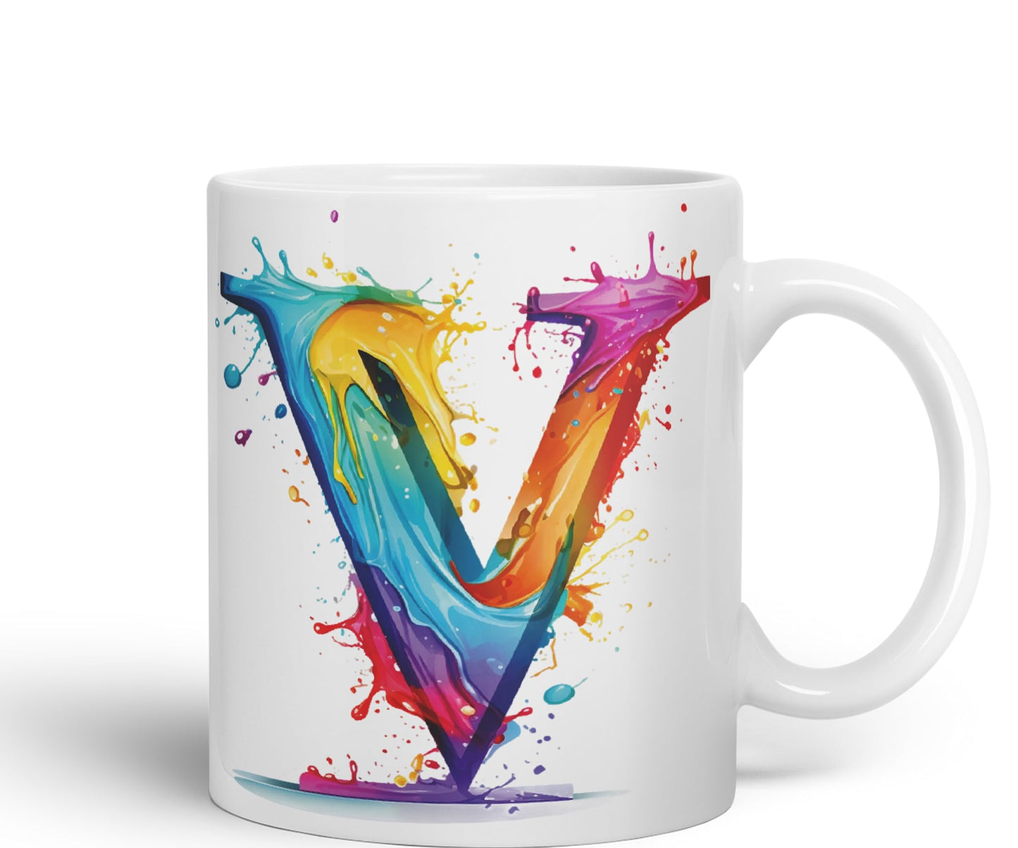 Letter V mug, Alphabet Letter V Monogram watercolour Ceramic Coloured Mug Cup for Tea Coffee Hot brew 330ml 11Oz Gift