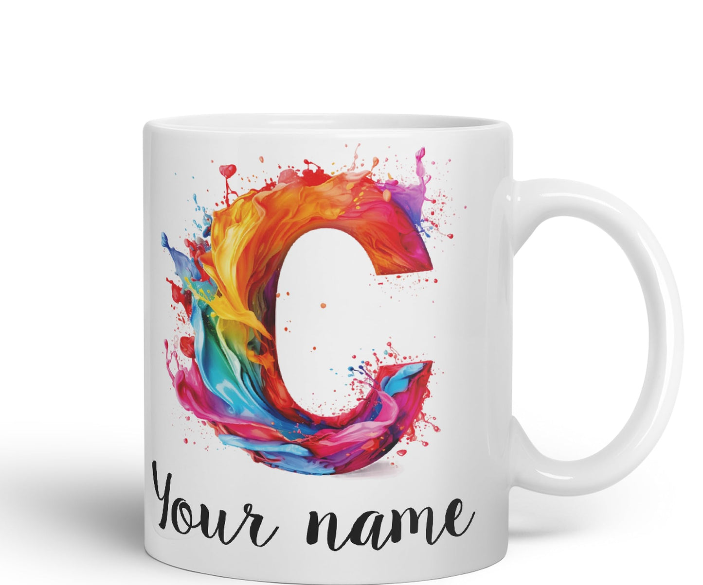 Personalised Letter C mug, Alphabet cusomized custom your Letter C Monogram watercolour Ceramic Coloured Mug Cup for Tea Coffee Hot brew 330ml 11Oz Gift