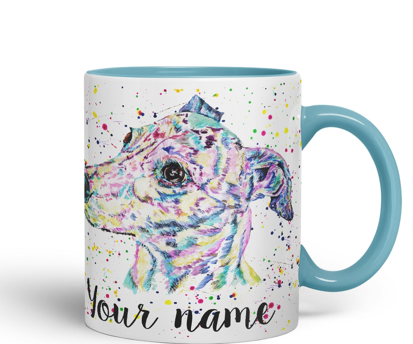 Vixar Personalised with Your Text Greyhound Racing Dog Pet Watercolour Art Coloured Ceramic Mug Cup Gift 330ml 11oz Custom Work Office Tea Coffee