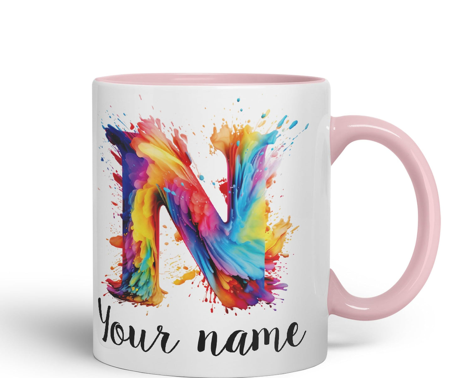 Personalised Letter N mug, Alphabet cusomized custom Letter N Monogram watercolour Ceramic Coloured Mug Cup for Tea Coffee Hot brew 330ml 11Oz Gift