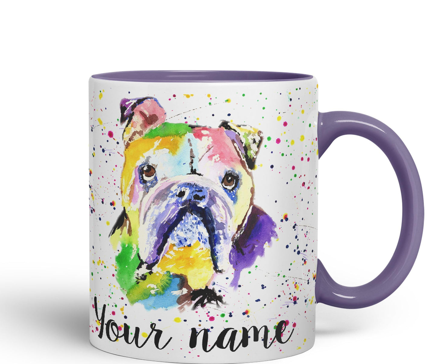 Vixar Personalised with Your Text Bully British Buldog Dog Pet Animal Watercolour Art Coloured Ceramic Mug Cup Gift 330ml 11oz Custom Work Office Tea Coffee