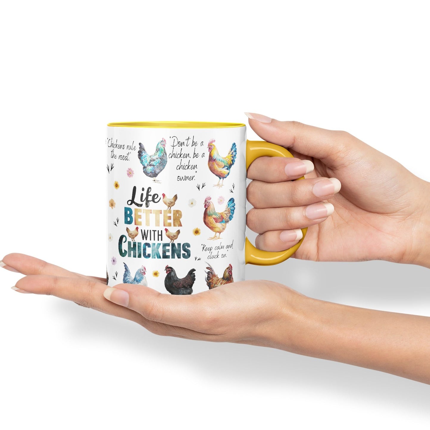 Life Better with Chickens Joke sarkasm Sarcastic Ceramic Coloured Mug Cup for Tea Coffee Hot Brew 330ml 11Oz Gift