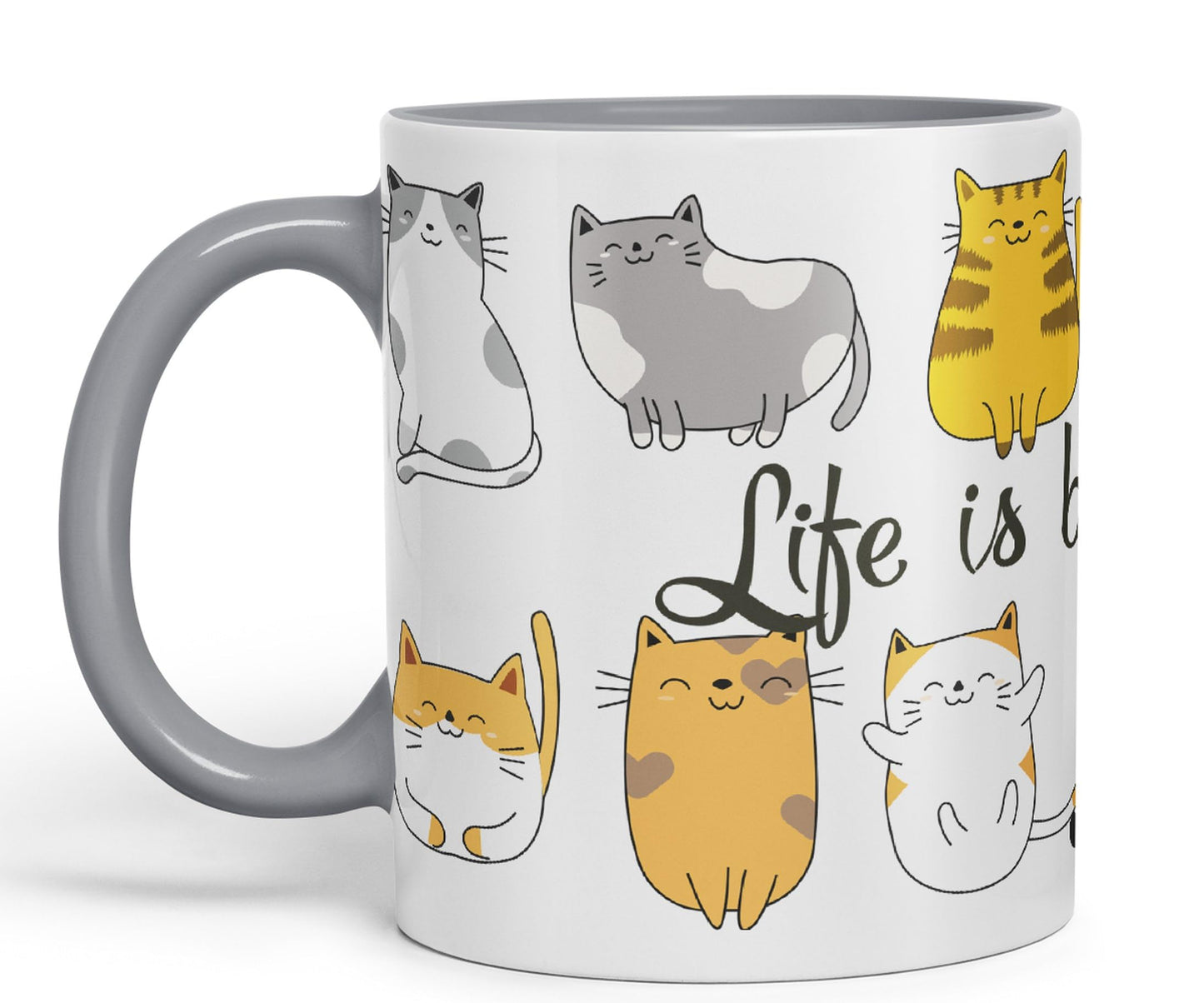 Vixar Life is Better with a cat Ceramic Coloured Mug Cup Gift Tea Coffee Christmas Office Home Cat Lovers