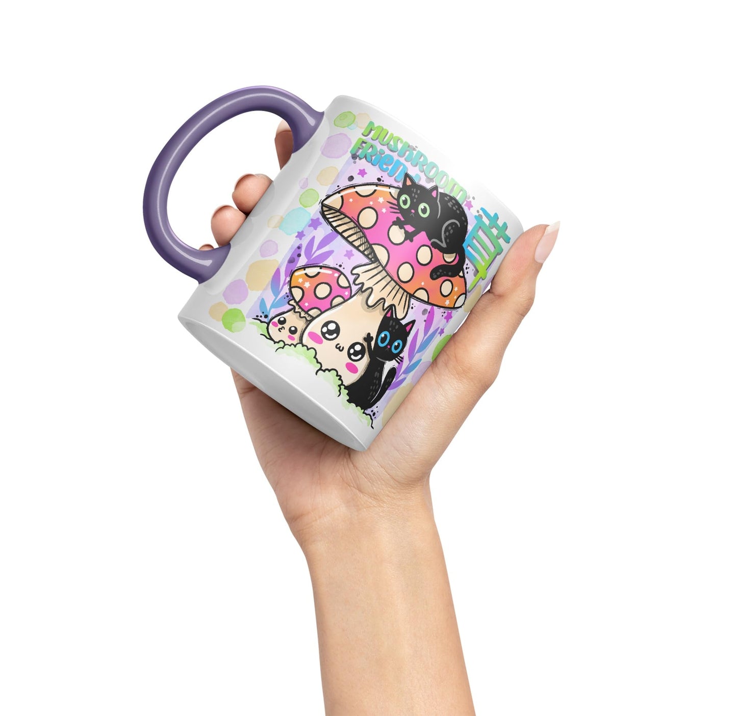 Vixar Mushroom with Cats Cat Friend Coloured Ceramic Mug Cup Gift 330ml 11oz Work Office Tea Coffee Valentines