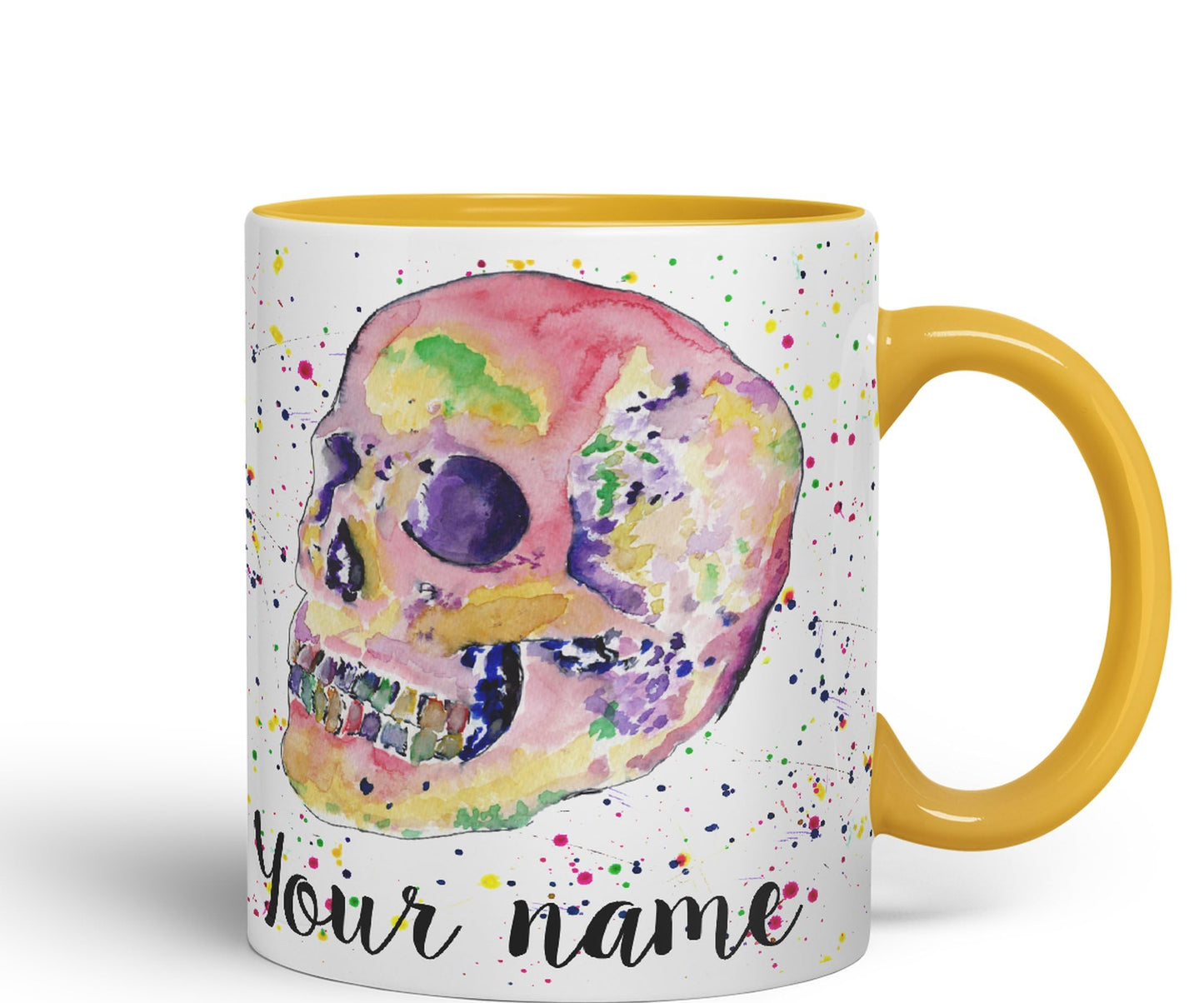 Vixar Personalised with Your Text Skull Watercolour Art Coloured Ceramic Mug Cup Gift 330ml 11oz Custom Work Office Tea Coffee (O2)