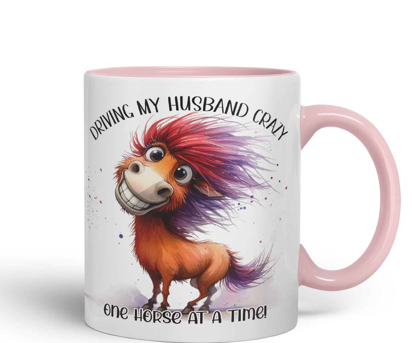 Driving My Husband Crazy, One Horse at at a Time Joke sarkasm Sarcastic Ceramic Coloured Mug Cup for Tea Coffee Hot Brew 330ml 11Oz Gift