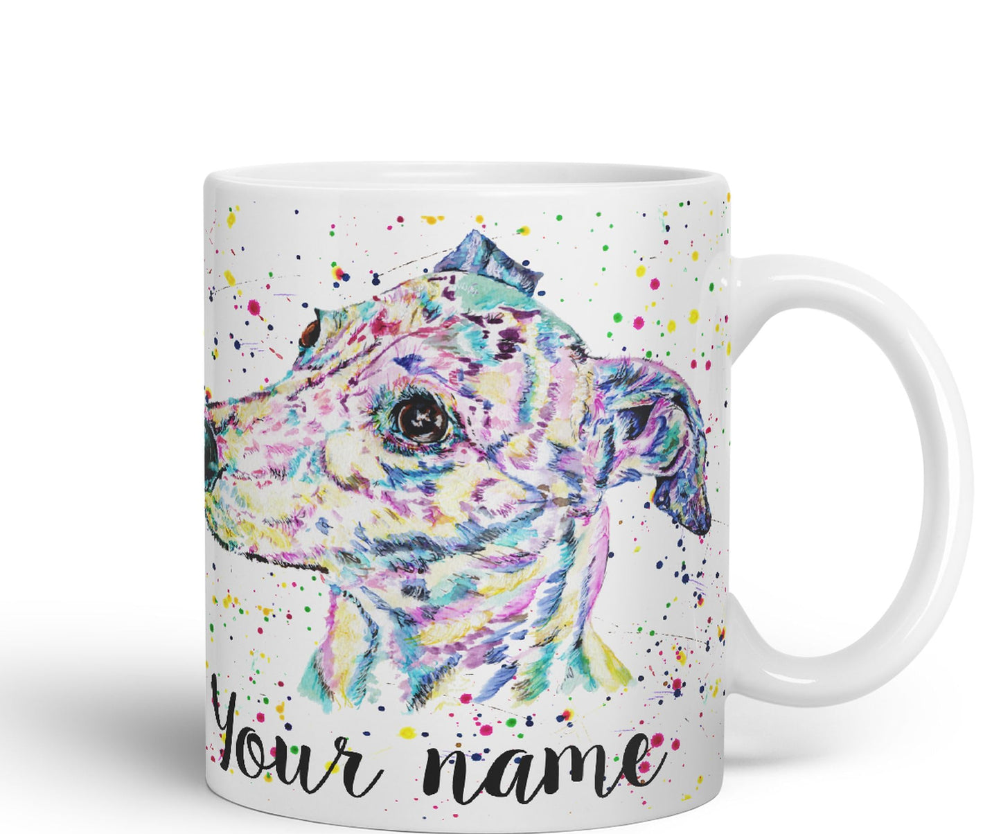 Vixar Personalised with Your Text Greyhound Racing Dog Pet Watercolour Art Coloured Ceramic Mug Cup Gift 330ml 11oz Custom Work Office Tea Coffee