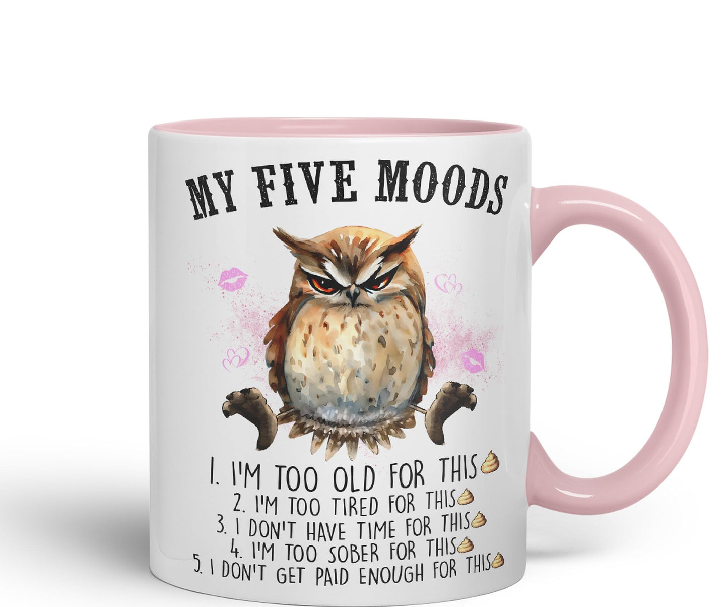 My Five Moods owl Sarcastic Joke Ceramic Coloured Mug Cup for Tea Coffee Hot Brew 330ml 11Oz