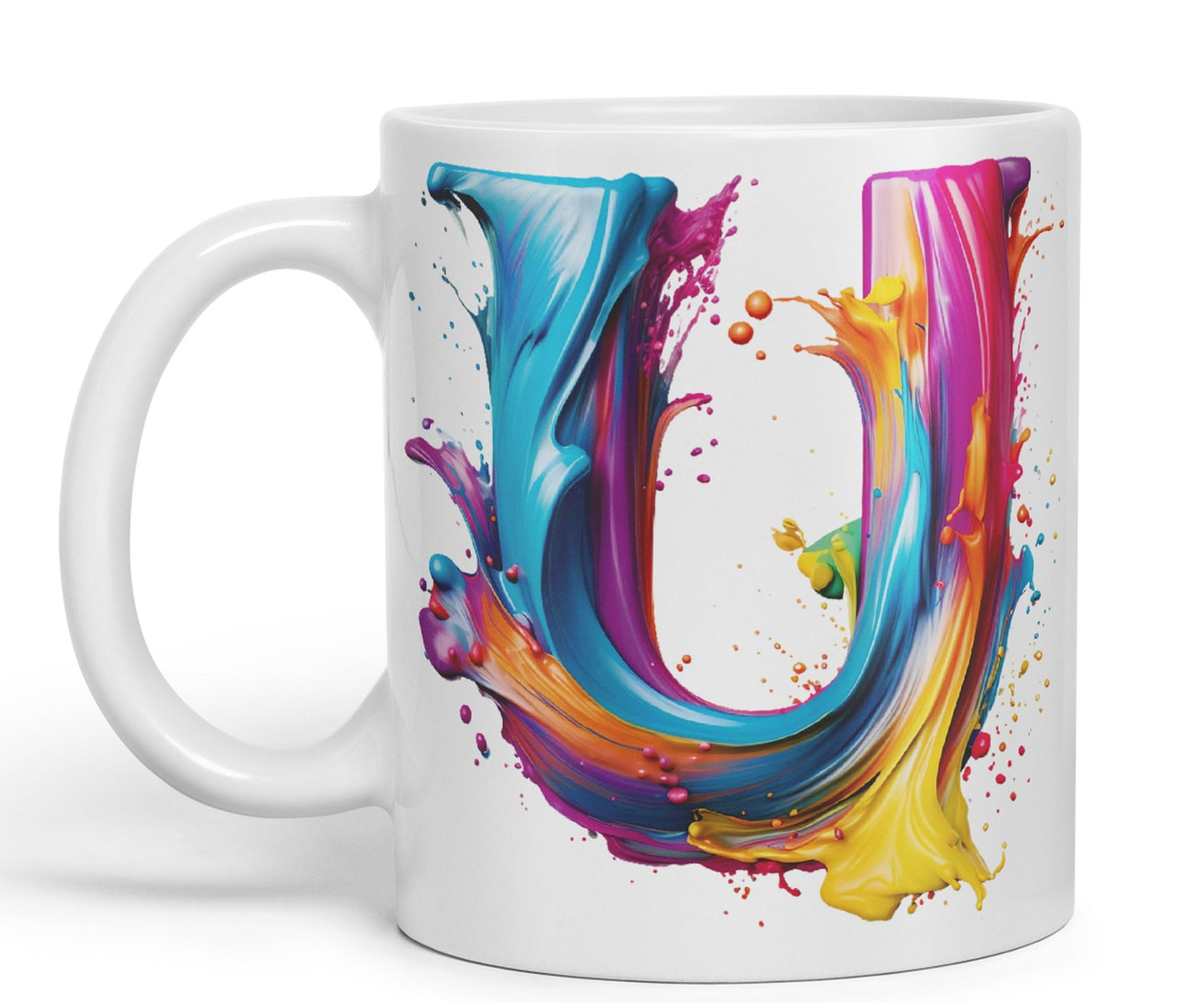 Letter U mug, Alphabet Letter U Monogram watercolour Ceramic Coloured Mug Cup for Tea Coffee Hot brew 330ml 11Oz Gift