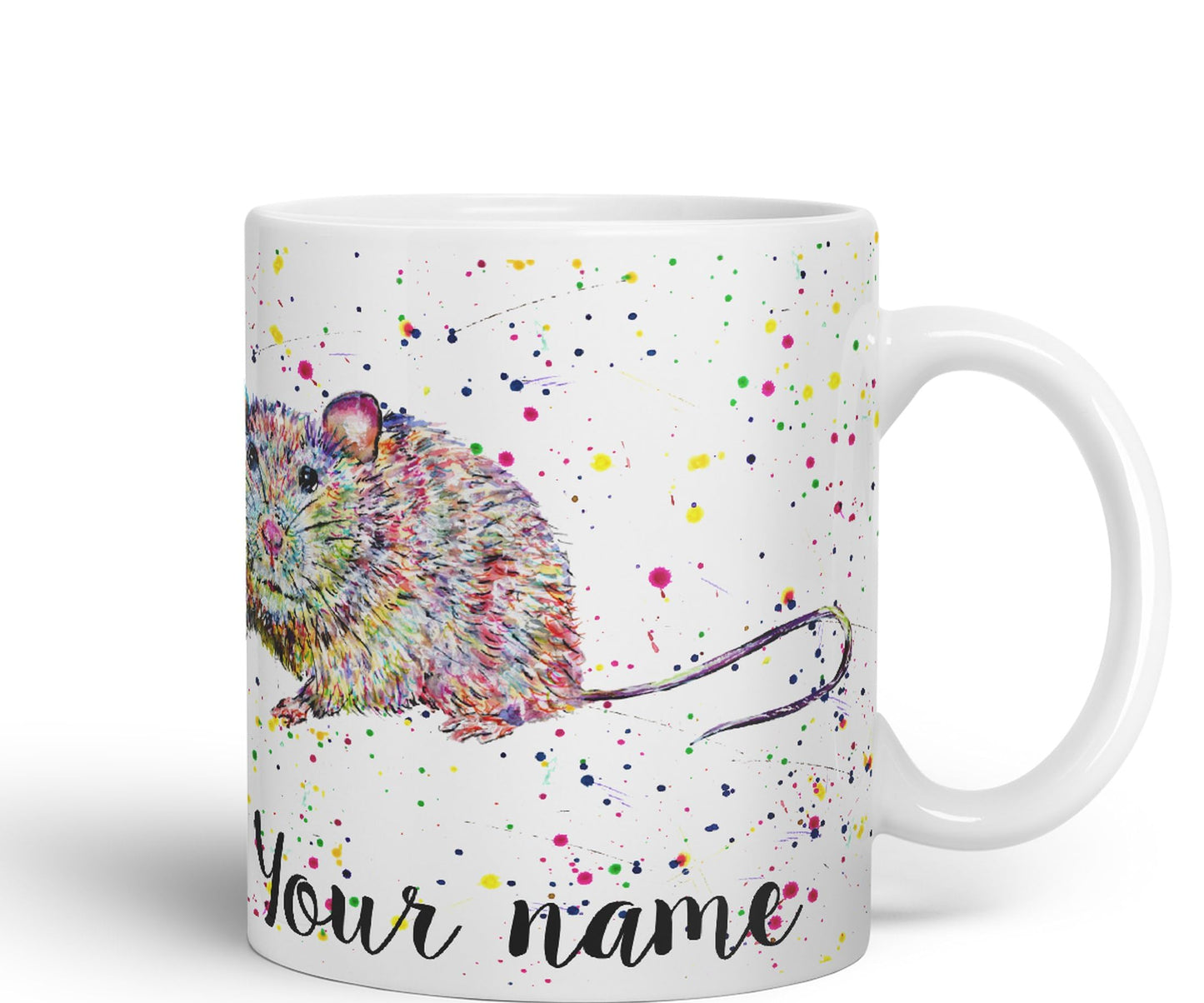 Vixar Personalised with Your Text Rat Rodent Animals Watercolour Art Coloured Ceramic Mug Cup Gift 330ml 11oz Custom Work Office Tea Coffee (O2)