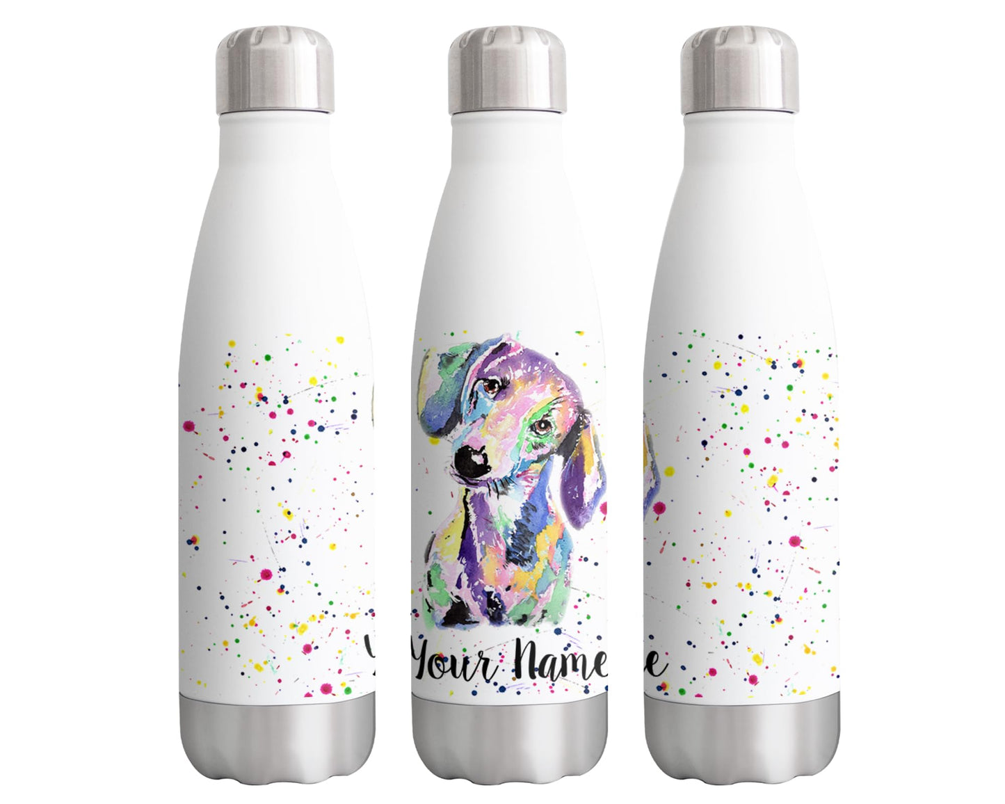 Dachshund Personalised Custom Bottle with Your Text/Name Sausage Dog Wiener pet Watercolour Animals Bottle Double Wall Insulated Stainless Steel Sport Drinks 500ml