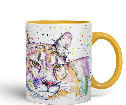 Vixar Cougar Big Cat Animals Watercolour Art Coloured 330 ml Mug Cup Gift Birthday Work Office Tea Coffee
