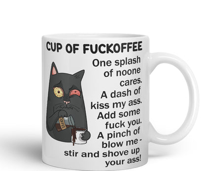Cup of Fuckoffee, one Splash on Noone Cares cat Sarcastic Joke Ceramic Coloured Mug Cup for Tea Coffee Hot Brew 330ml 11Oz