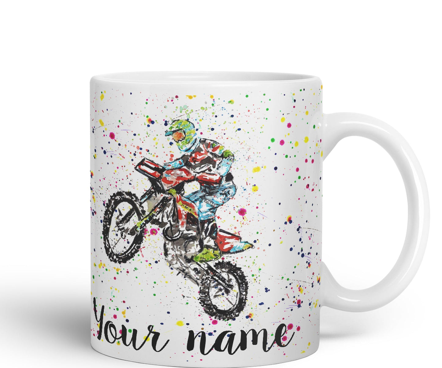 Vixar Personalised with Your Text Motocross Motorbike Motocycle Watercolour Art Coloured Ceramic Mug Cup Gift 330ml 11oz Custom Work Office Tea Coffee