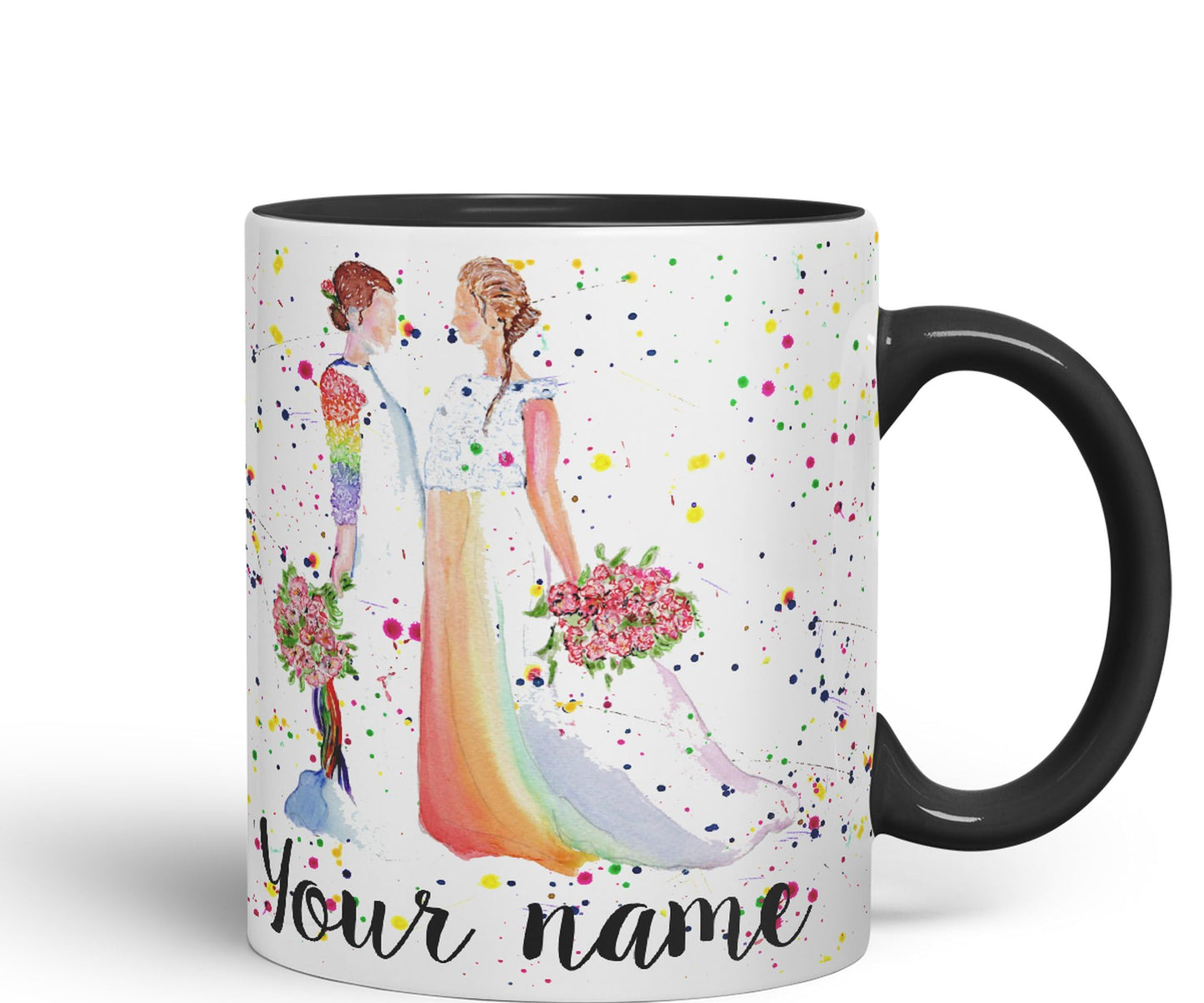 Vixar Personalised with Your Text Wedding Mrs and Mrs Pride Lesbian Art Coloured Ceramic Mug Cup Gift 330ml 11oz Custom Work Office Tea Coffee