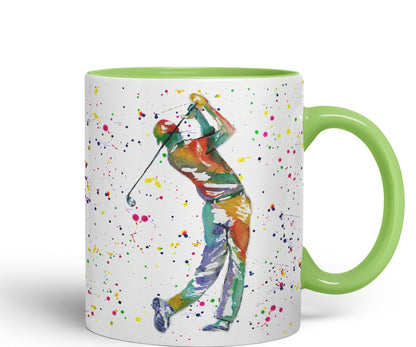 Golfer Golf Sport Watercolour hobby Ceramic Coloured Mug Cup for Tea Coffee Hot brew 330ml 11Oz Gift