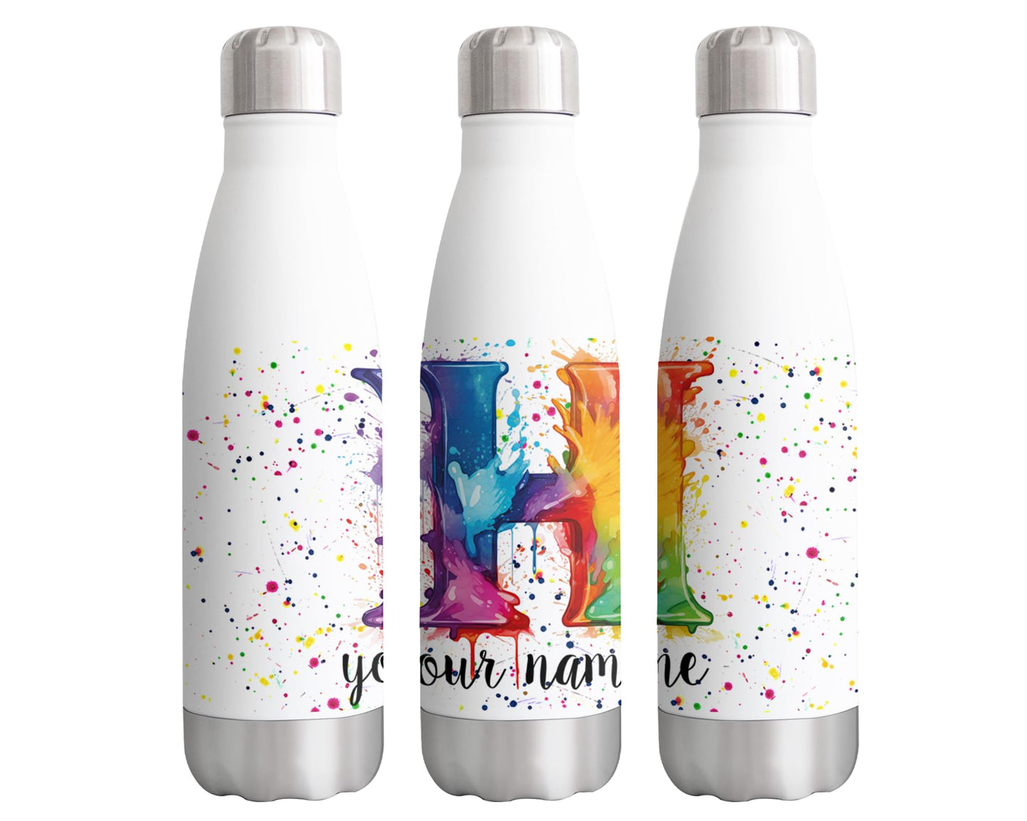 Personalised Letters A-Z Alphabet Monogram Watercolour Bottle Custom Personalized double Wall insulated Stainless steel sport Drinks 500ml