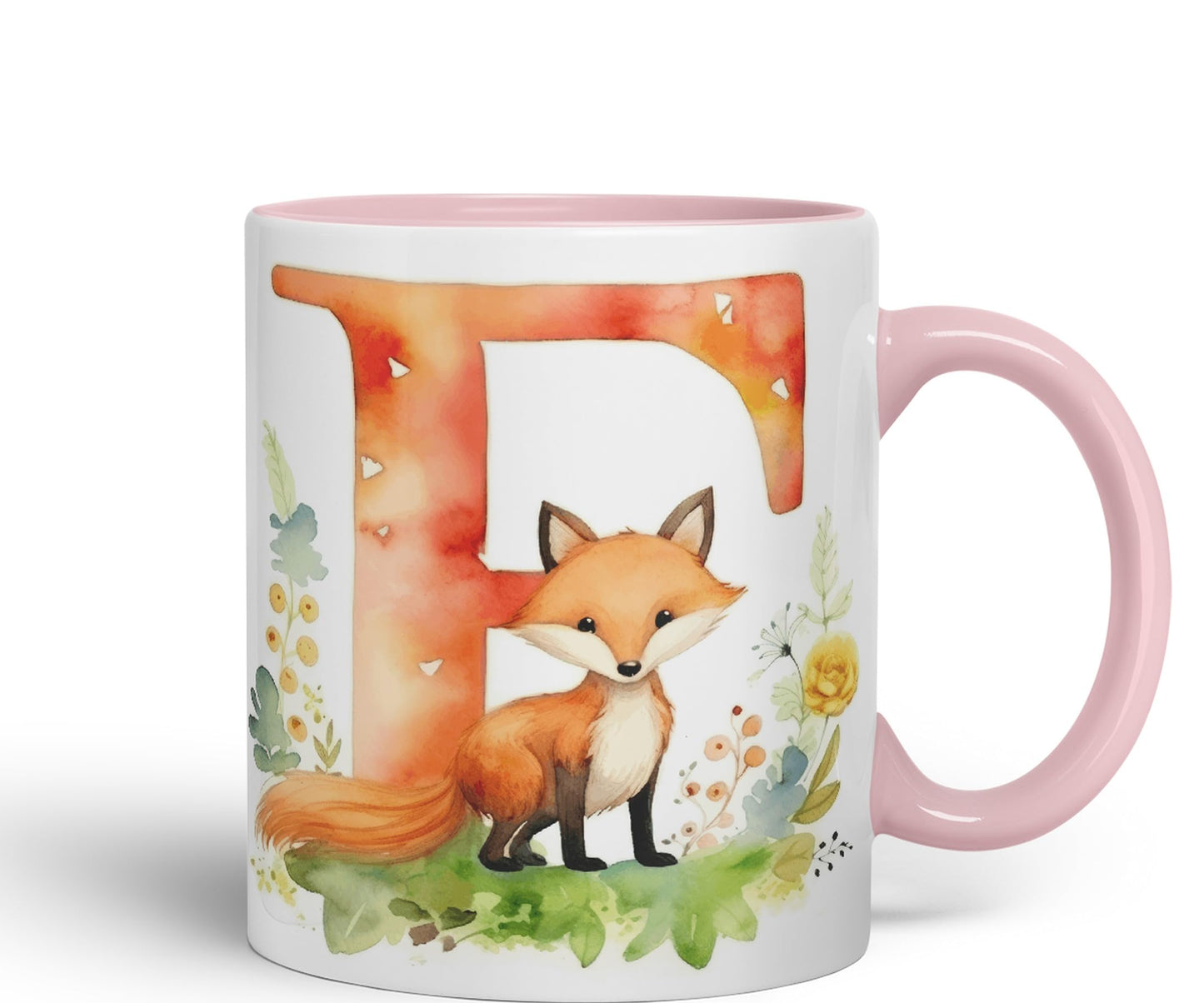 Letter F mug, Animals Alphabet Letter F Monogram animal for kids Ceramic Coloured Mug Cup for Tea Coffee Hot brew 330ml 11Oz Gift