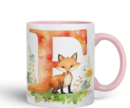 Letter F mug, Animals Alphabet Letter F Monogram animal for kids Ceramic Coloured Mug Cup for Tea Coffee Hot brew 330ml 11Oz Gift