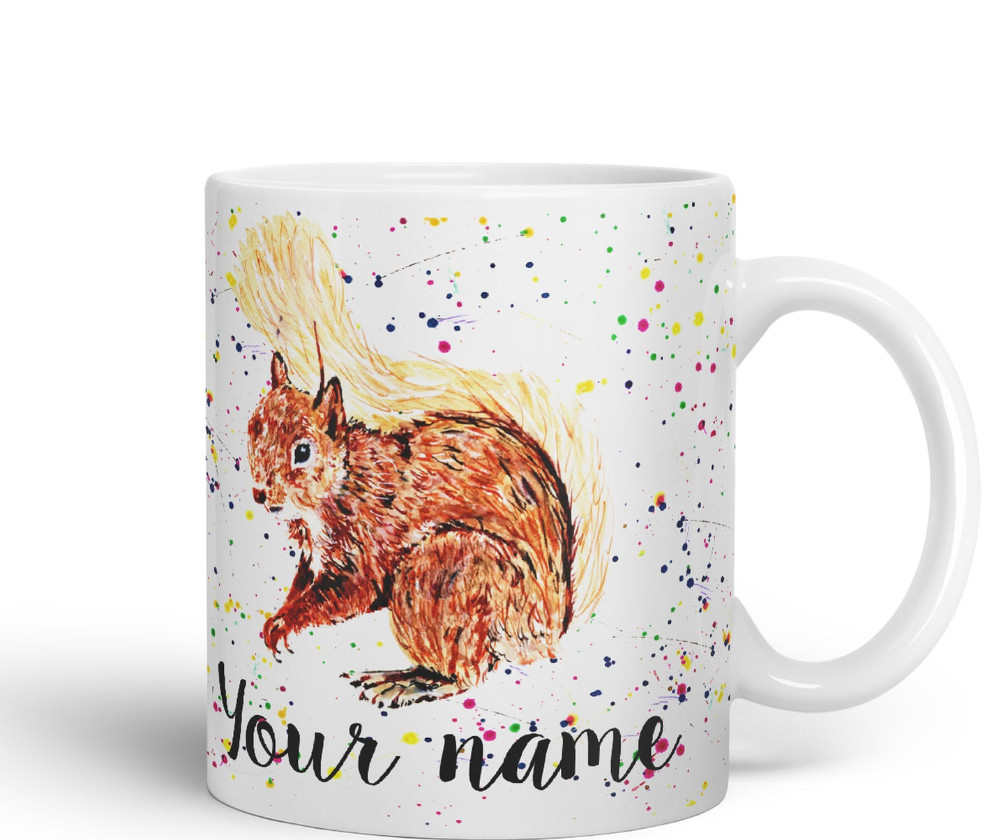 Personalised mug with Your Text name Squirrel Park wildlife animals Watercolour Art Coloured Ceramic Mug Cup Gift 330ml 11oz Custom Work Office Tea Coffee