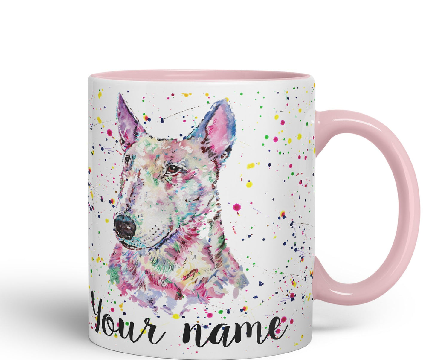 Vixar Personalised with Your Text Bully English Bull Terrier Dog Pet Animals Watercolour Art Coloured Ceramic Mug Cup Gift 330ml 11oz Custom Work Office Tea Coffee