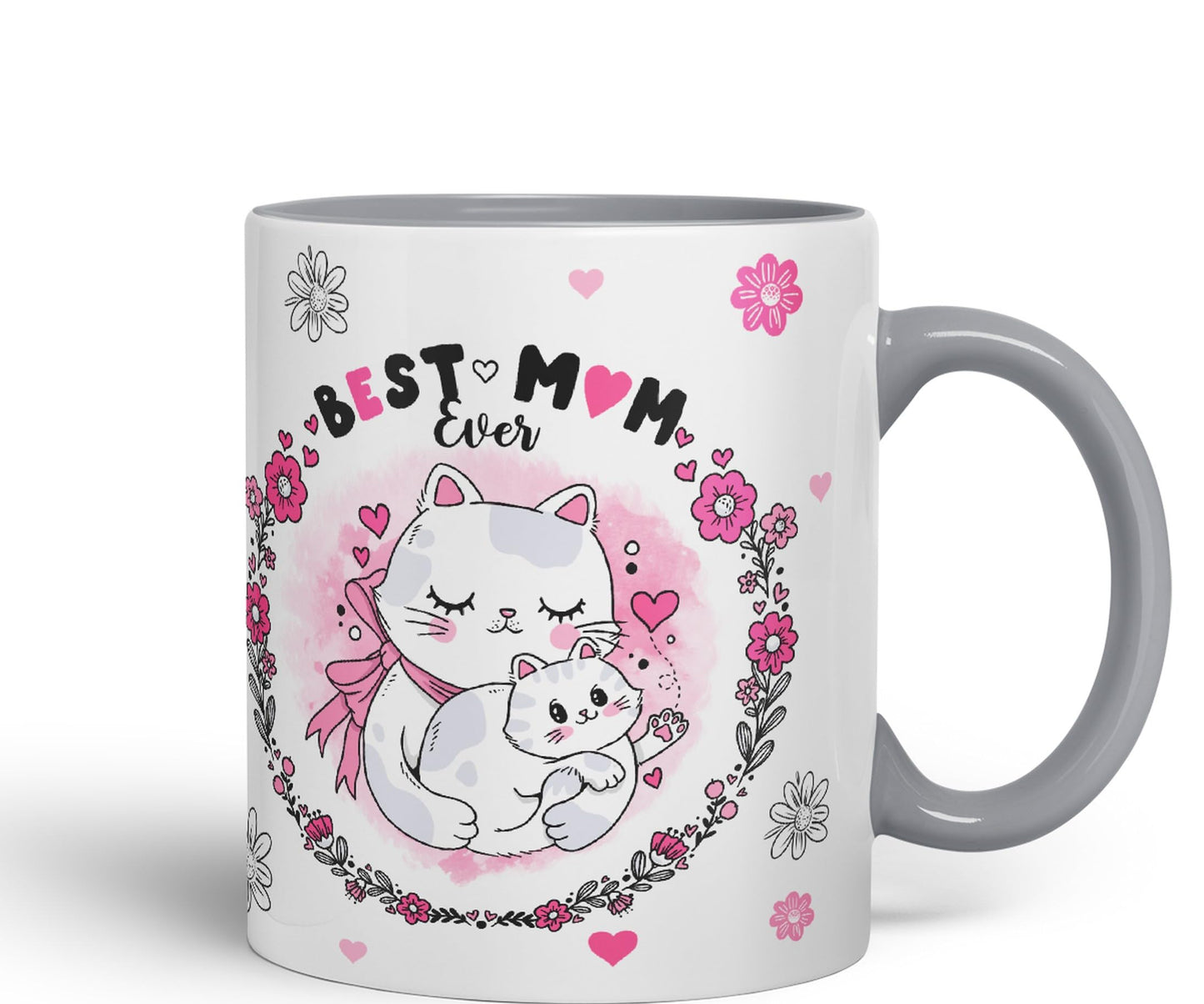 Vixar Best Mum Ever Cat with Kitten Ceramic Coloured Mug Cup Gift Tea Coffee Christmas Office Home