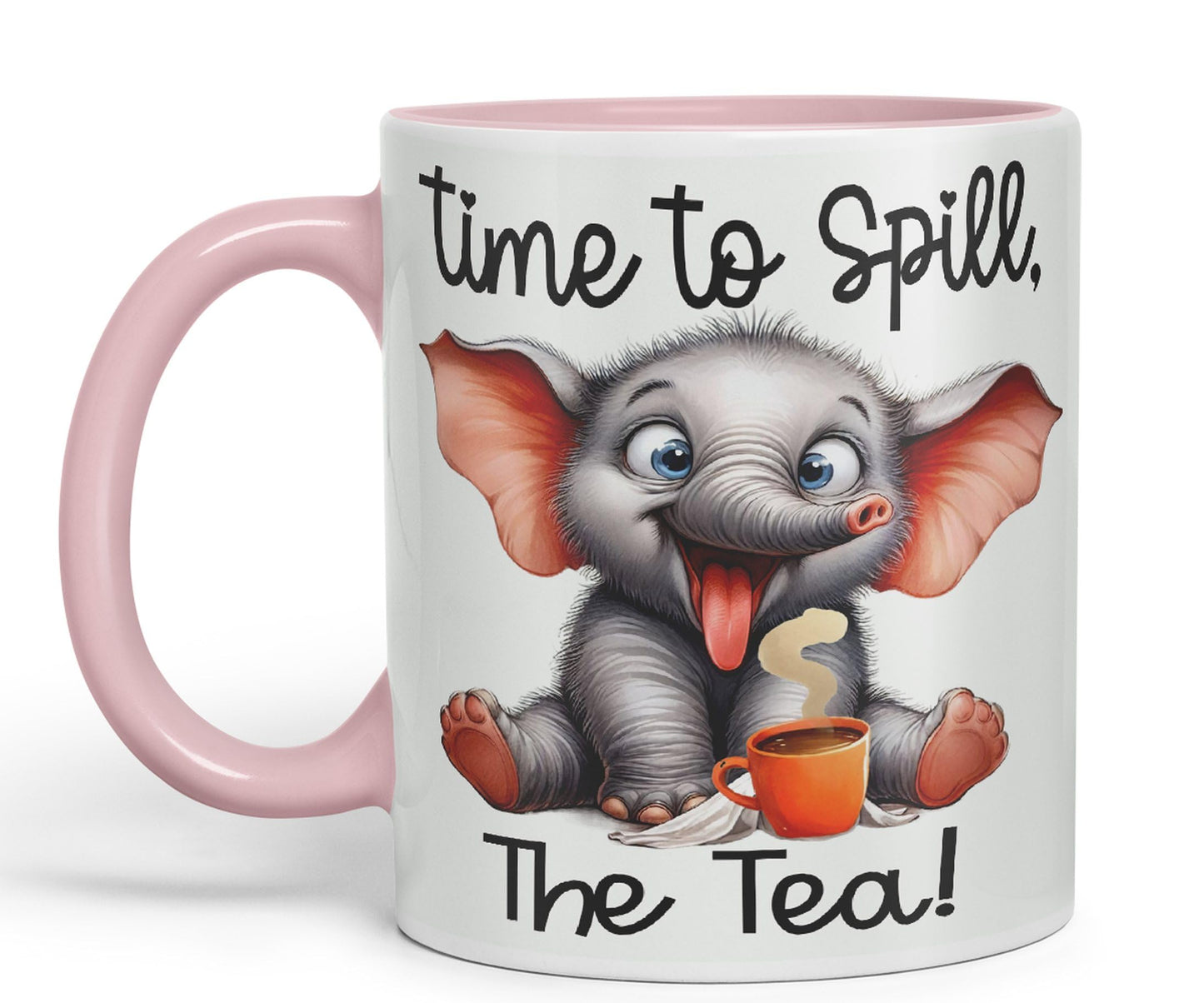 Time to Spill The Tea Elephant Joke sarkasm Sarcastic Ceramic Coloured Mug Cup for Tea Coffee Hot Brew 330ml 11Oz Gift