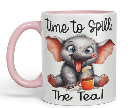 Time to Spill The Tea Elephant Joke sarkasm Sarcastic Ceramic Coloured Mug Cup for Tea Coffee Hot Brew 330ml 11Oz Gift