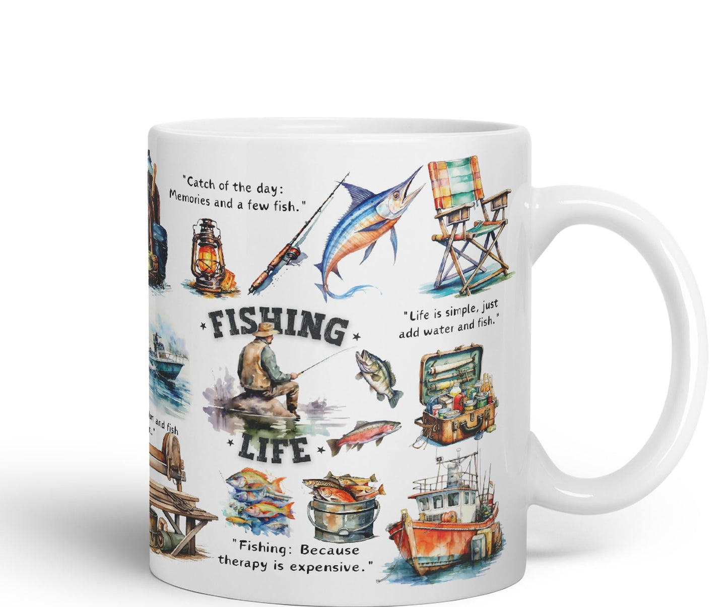 Fishing Life fish hobby Ceramic Coloured Mug Cup for Tea Coffee Hot brew 330ml 11Oz Gift