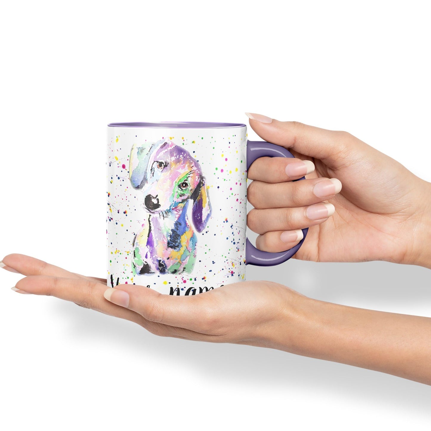 Vixar Personalised with Your Text Dachshund Sausage Dog Wiener Badger Pet Watercolour Art Coloured Ceramic Mug Cup Gift 330ml 11oz Custom Work Office Tea Coffee