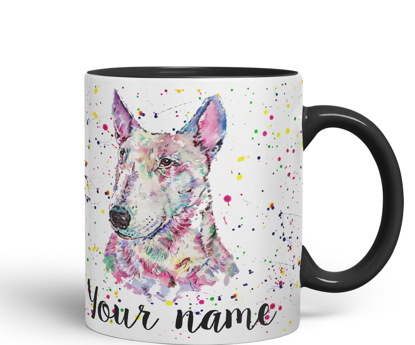 Vixar Personalised with Your Text Bully English Bull Terrier Dog Pet Animals Watercolour Art Coloured Ceramic Mug Cup Gift 330ml 11oz Custom Work Office Tea Coffee