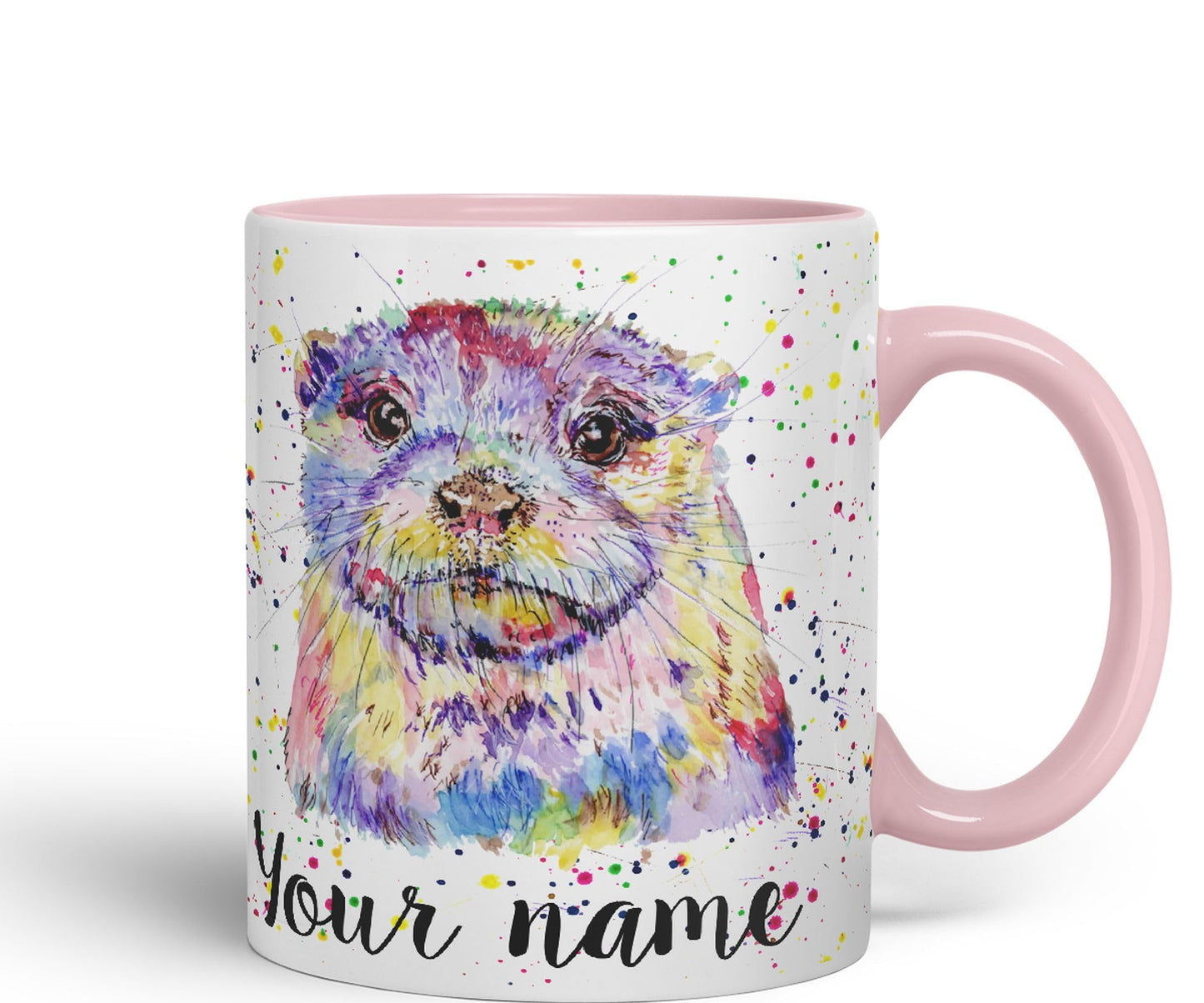 Vixar Personalised with Your Text Otter Animal Watercolour Art Coloured Ceramic Mug Cup Gift 330ml 11oz Custom Work Office Tea Coffee