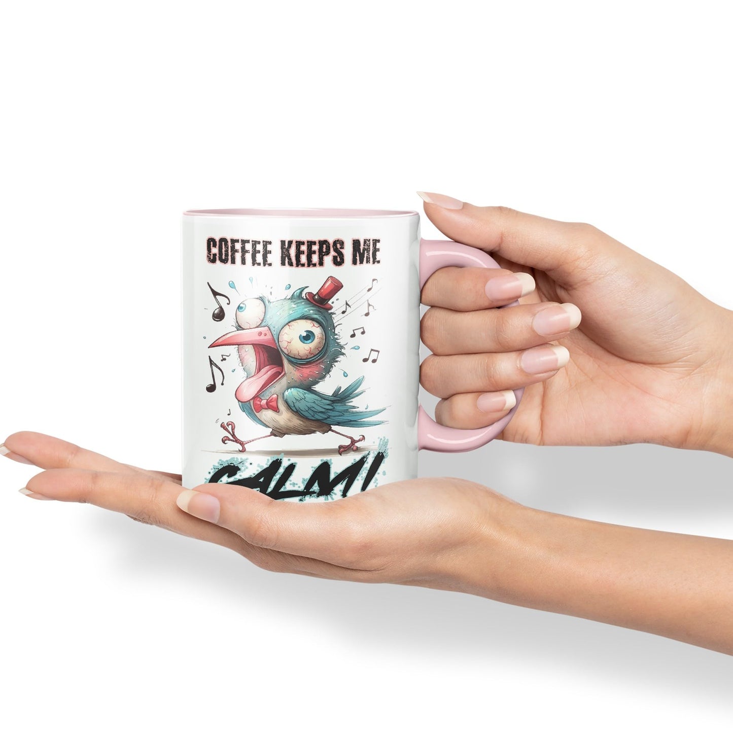 Coffe Keeps me Calm Bird Joke sarkasm Sarcastic Ceramic Coloured Mug Cup for Tea Coffee Hot Brew 330ml 11Oz Gift