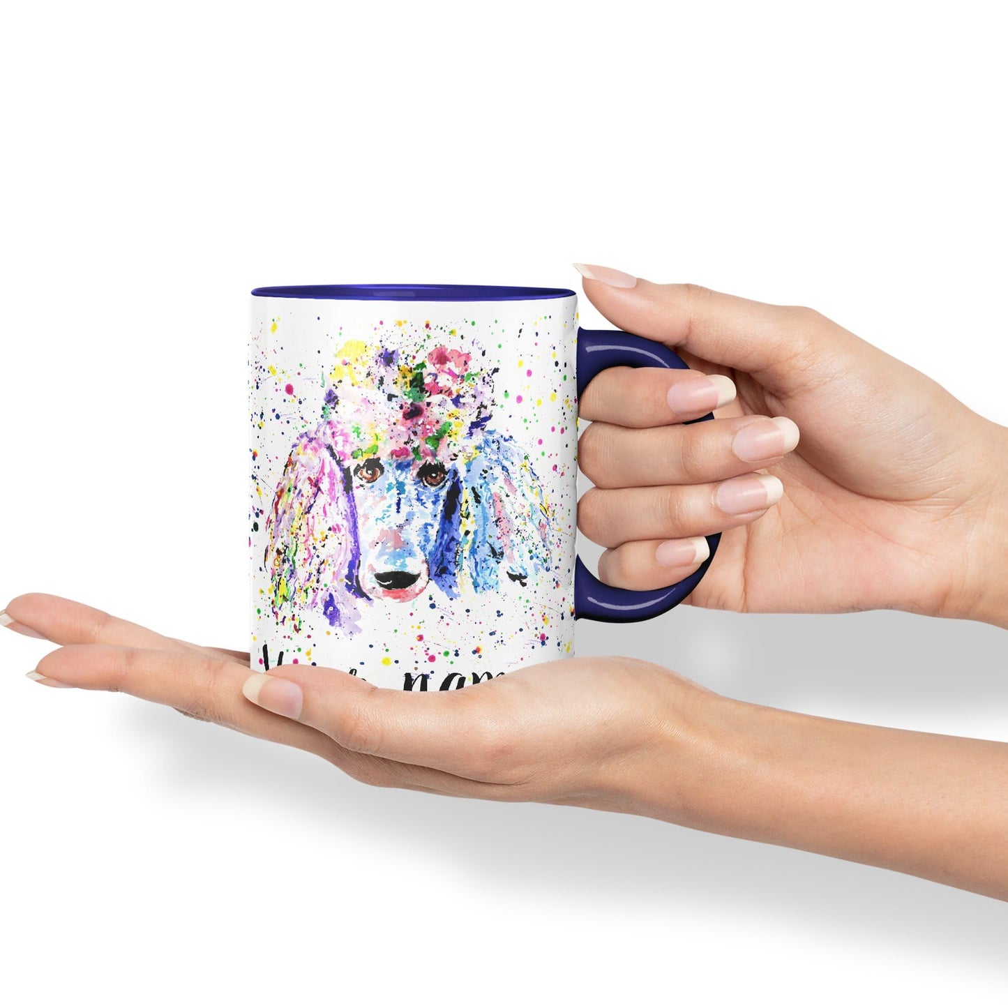 Vixar Personalised with Your Text Poodle Bridge Dog Pet Animals Watercolour Art Coloured Ceramic Mug Cup Gift 330ml 11oz Custom Work Office Tea Coffee