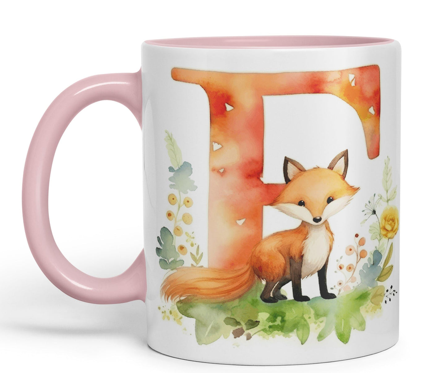 Letter F mug, Animals Alphabet Letter F Monogram animal for kids Ceramic Coloured Mug Cup for Tea Coffee Hot brew 330ml 11Oz Gift