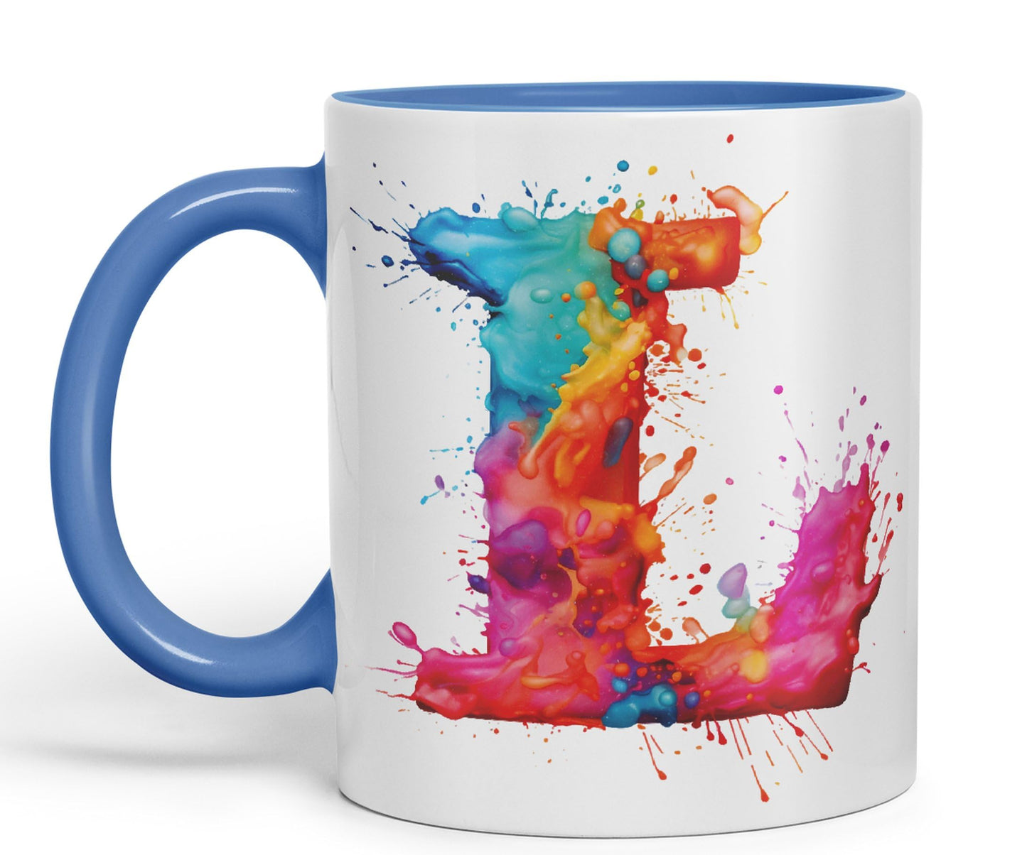 Letter L mug, Alphabet Letter L Monogram watercolour Ceramic Coloured Mug Cup for Tea Coffee Hot brew 330ml 11Oz Gift