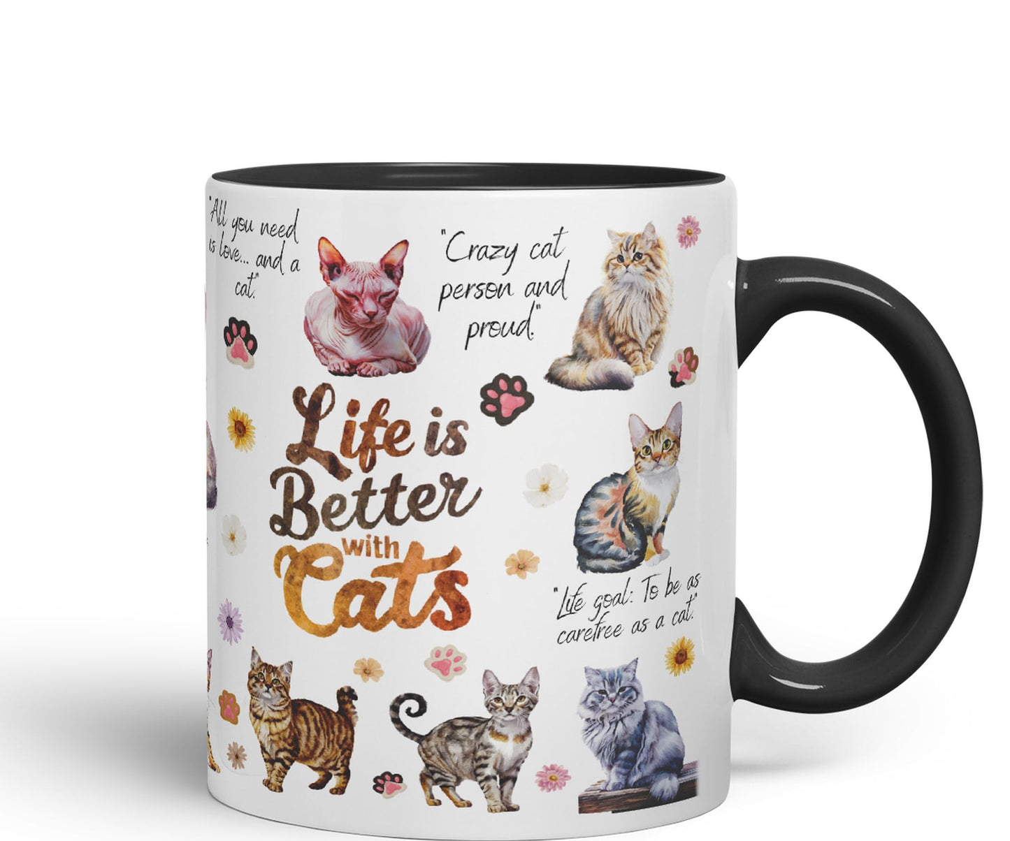 Life is better with Cats joke pets kittten Ceramic Coloured Mug Cup for Tea Coffee Hot brew 330ml 11Oz Gift