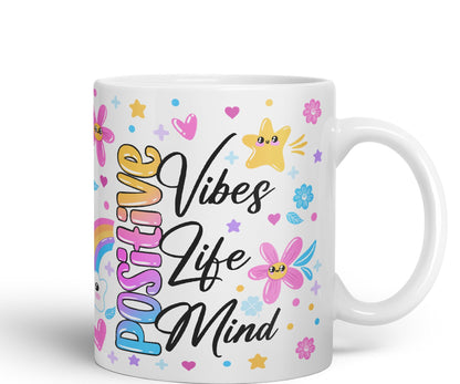 Positive Vibes Life Mind Presents Coloured Ceramic Mug Cup Gift 330ml 11oz Work Office Tea Coffee Gift