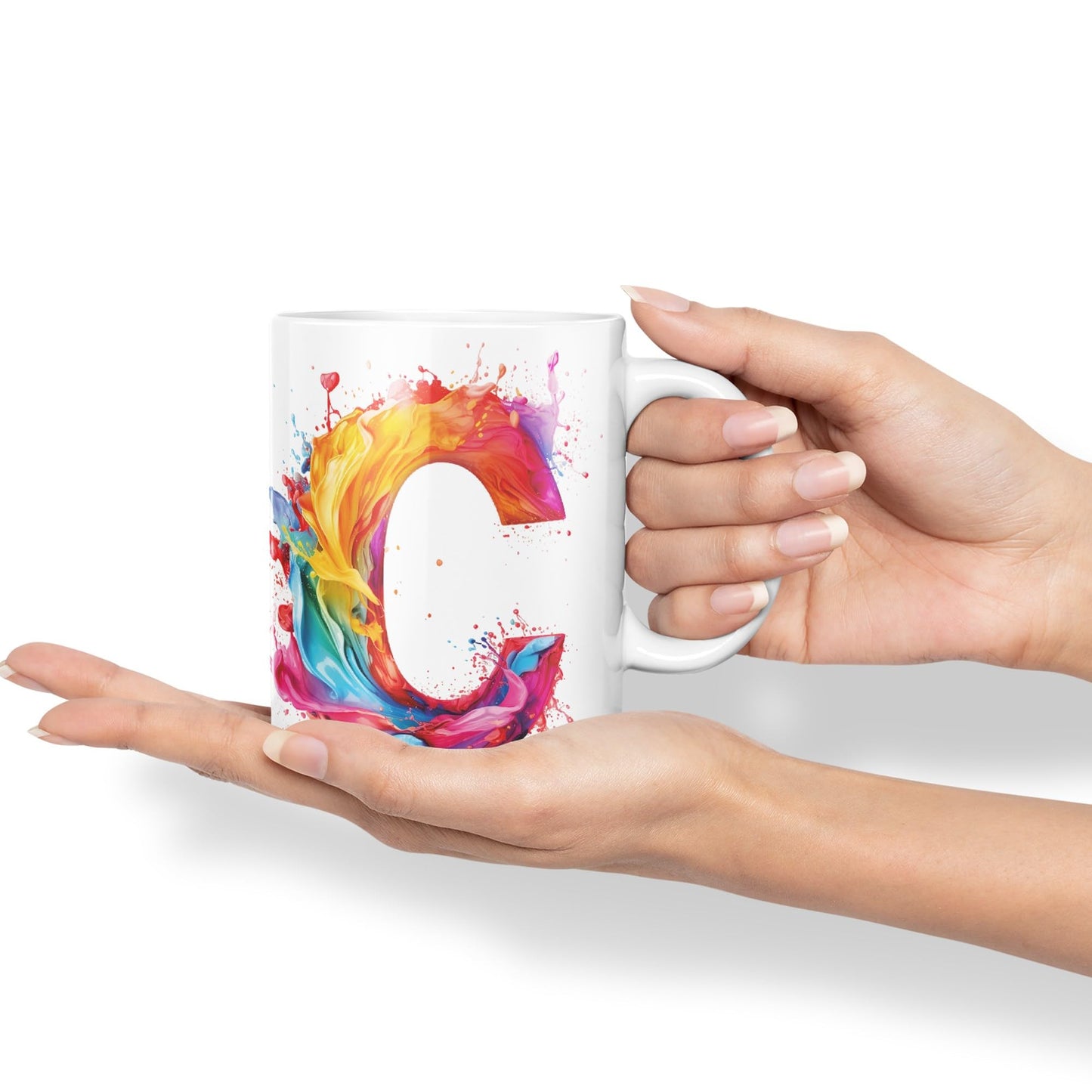 Letter C mug, Alphabet Letter C Monogram watercolour Ceramic Coloured Mug Cup for Tea Coffee Hot brew 330ml 11Oz Gift