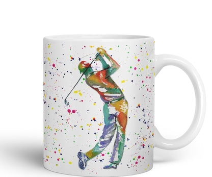 Golfer Golf Sport Watercolour hobby Ceramic Coloured Mug Cup for Tea Coffee Hot brew 330ml 11Oz Gift